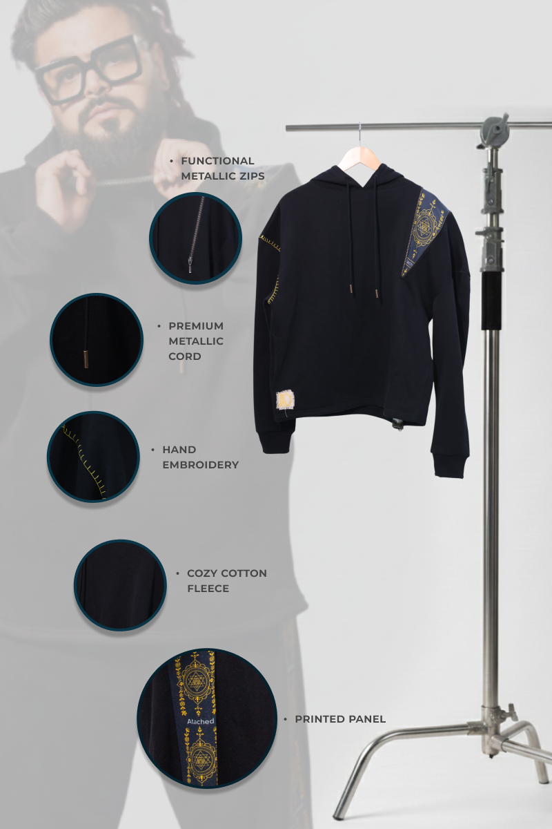 Cosmic Hoodie-Flared Stylised Black Coordset - Men