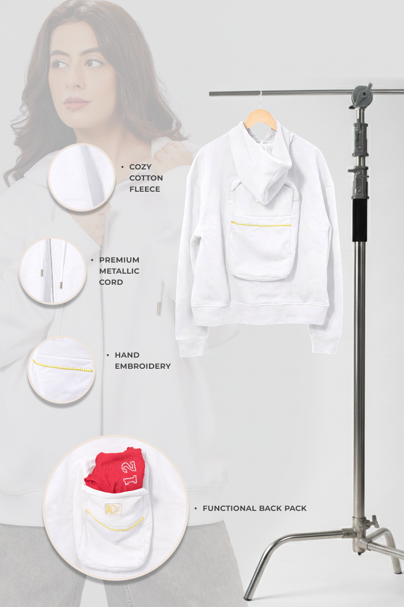 Safarnama Concert BagPack White hoodie - Men