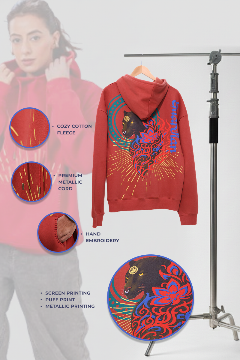 Veerya Handcrafted Hoodie Red-Women