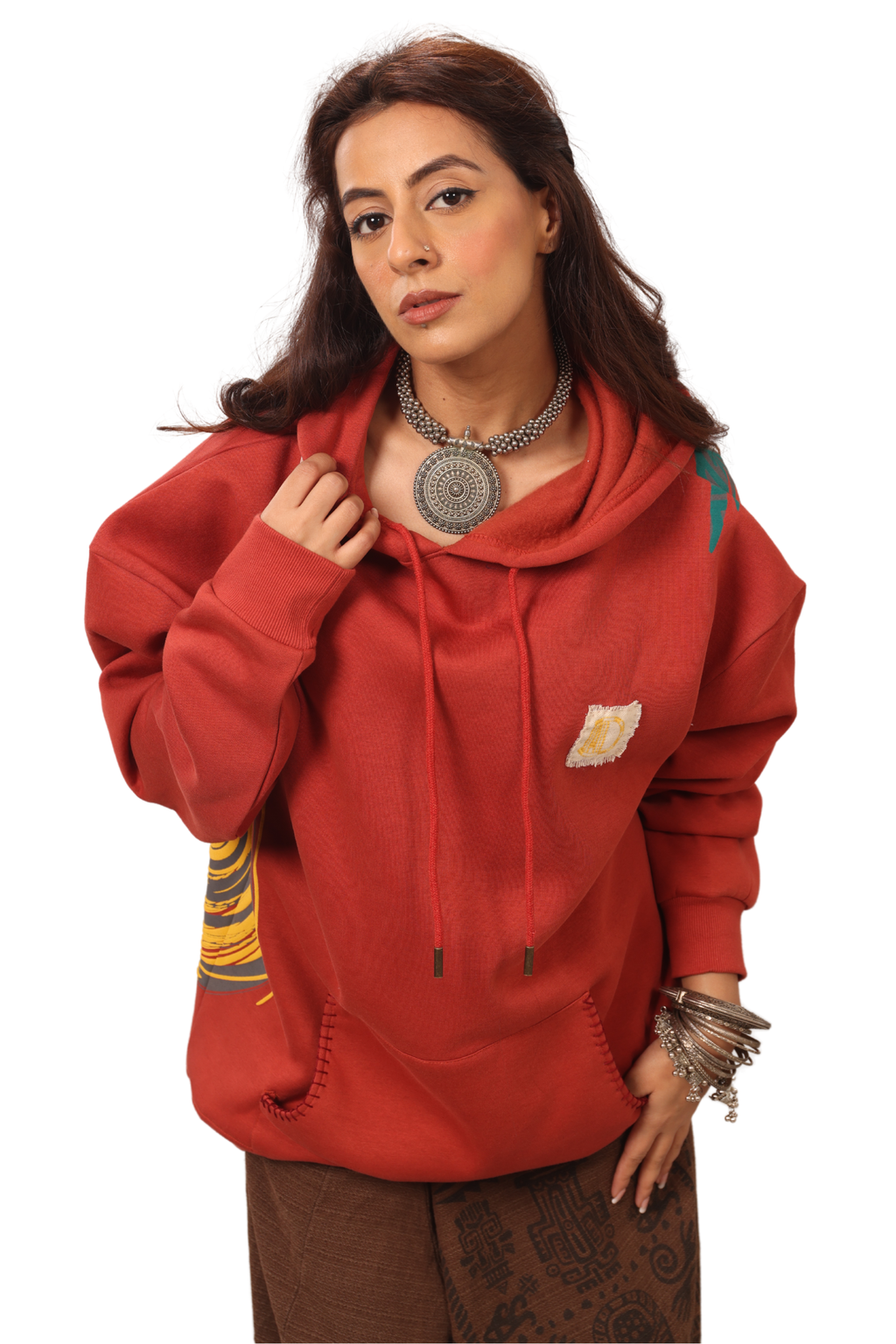 Shaurya Handcrafted Hoodie Rusty Red-Women