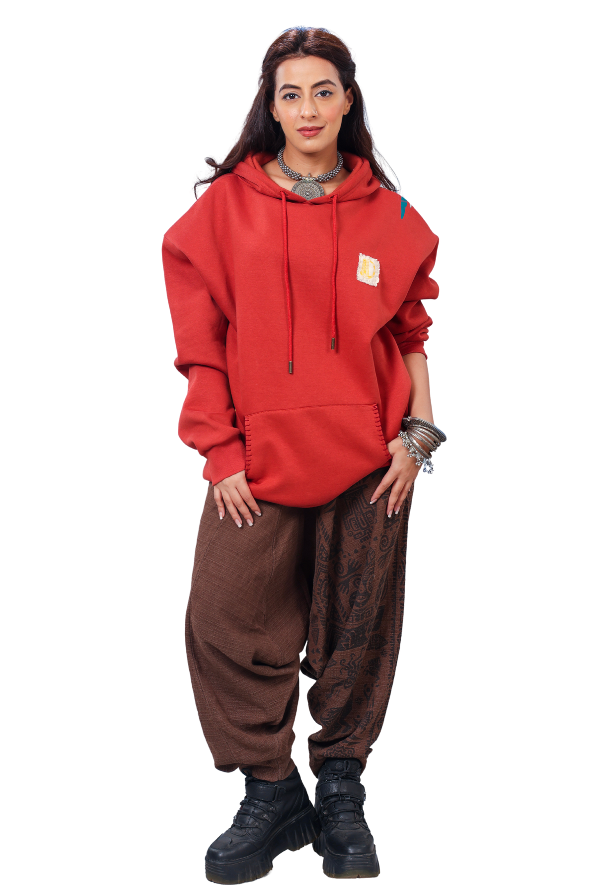 Shaurya Handcrafted Hoodie Rusty Red-Women