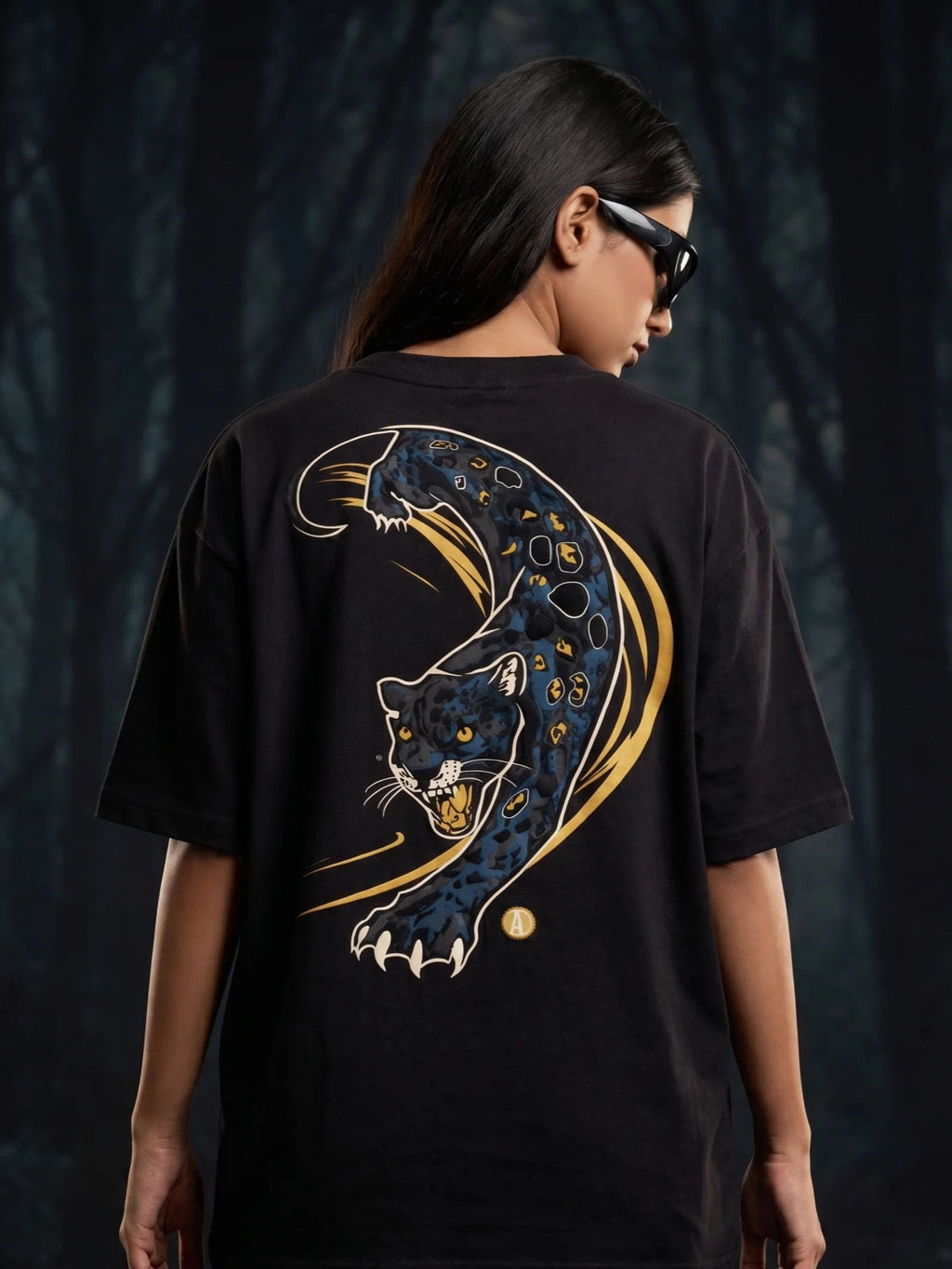 Midnight Panther Black Oversized Tee - Women