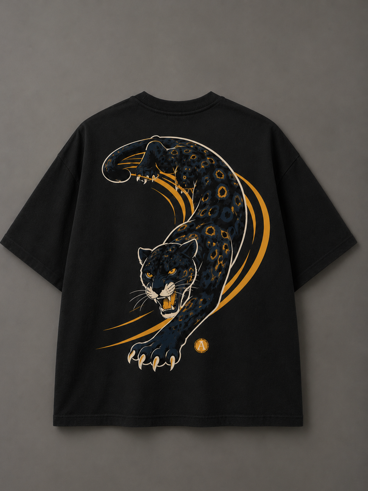 Midnight Panther Black Oversized Tee - Men