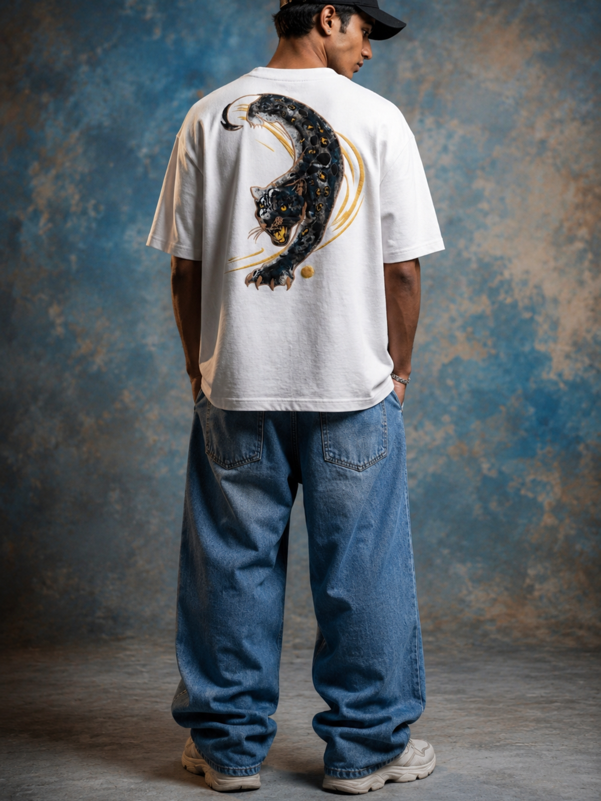 Midnight Panther White Oversized Tee - Men