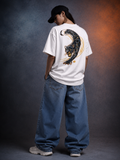 Midnight Panther White Oversized Tee - Women