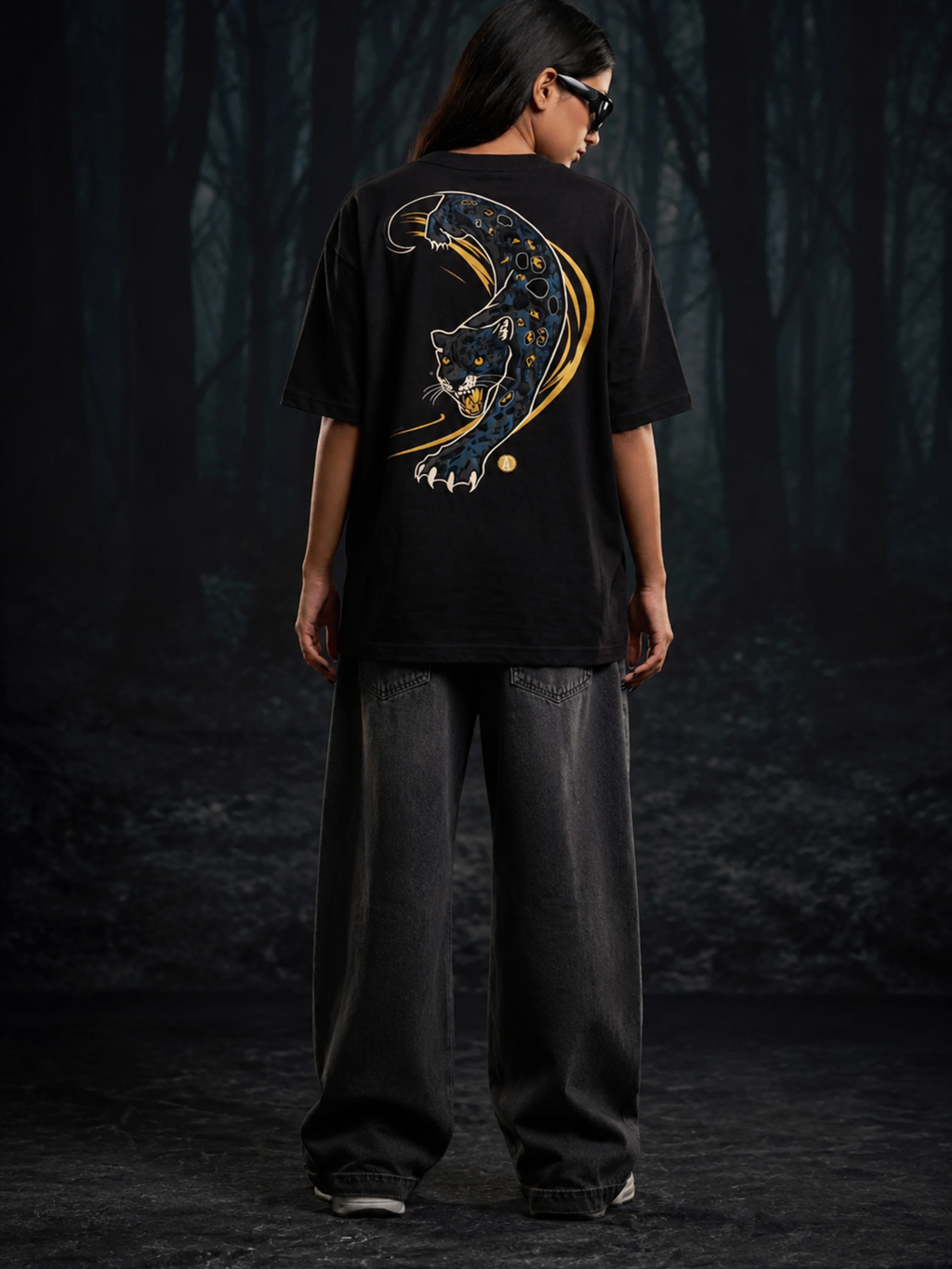 Midnight Panther Black Oversized Tee - Women