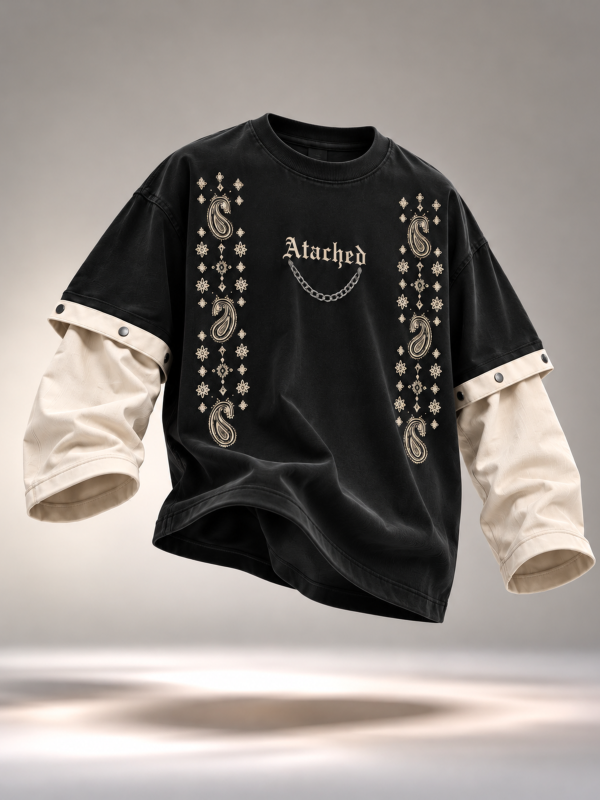 Paisley 2.0 Oversized Tee Detachable Sleeve Black-Men