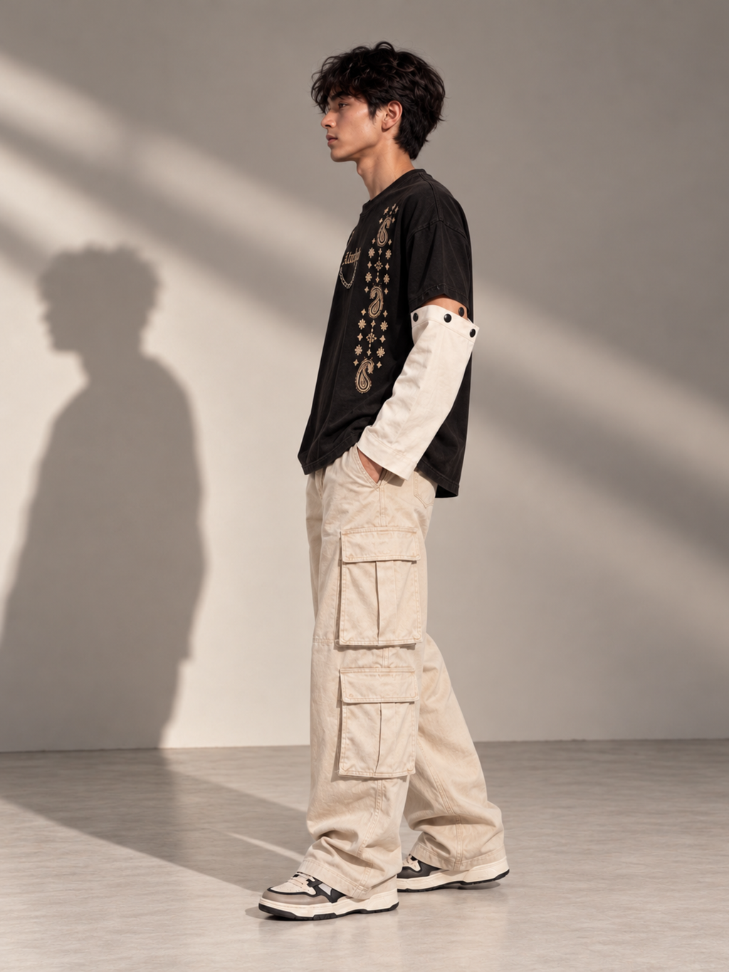 Paisley 2.0 Oversized Tee Detachable Sleeve Black-Men