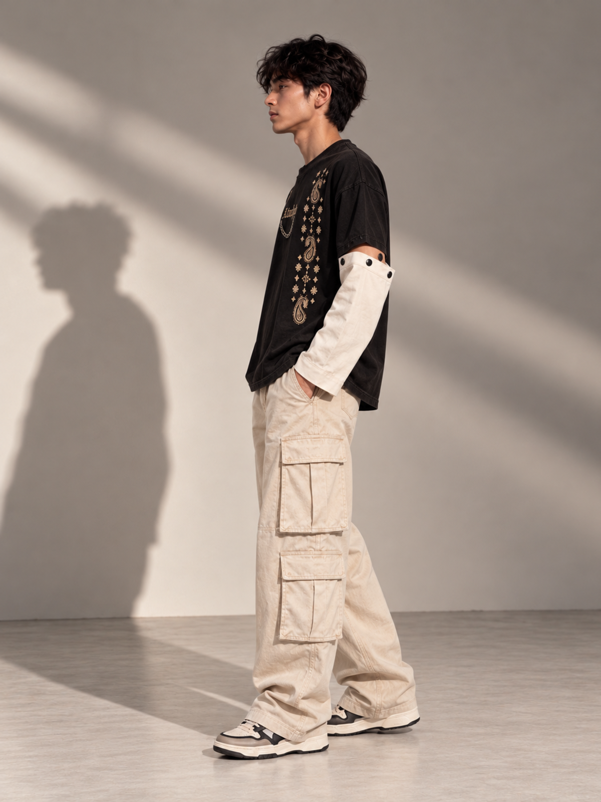 Paisley 2.0 Oversized Tee Detachable Sleeve Black-Men