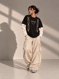 Paisley 2.0 Oversized Tee Detachable Sleeves Black-Women