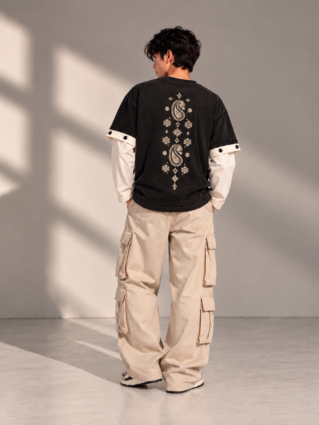 Paisley 2.0 Oversized Tee Detachable Sleeve Black-Men