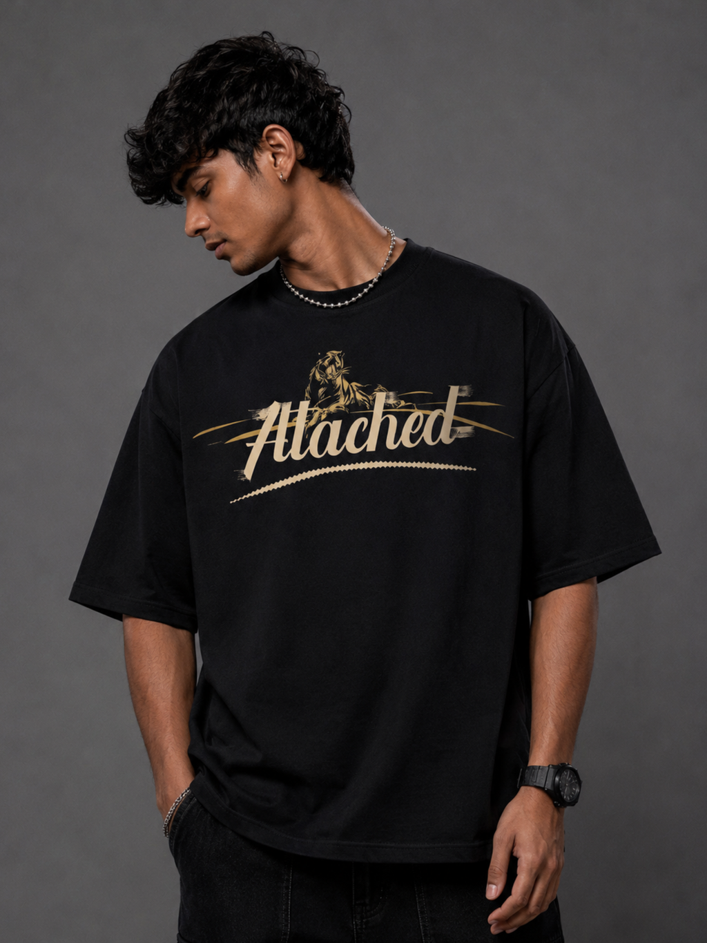 Midnight Panther Black Oversized Tee - Men