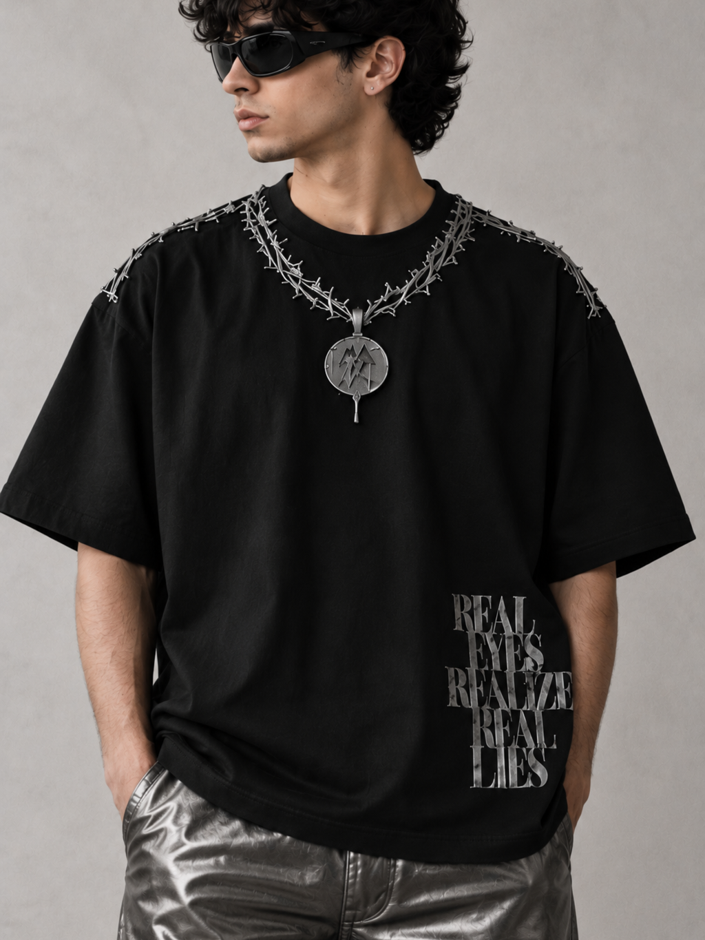 Concert Oversized Tee Detachable Sleeves Black-Men