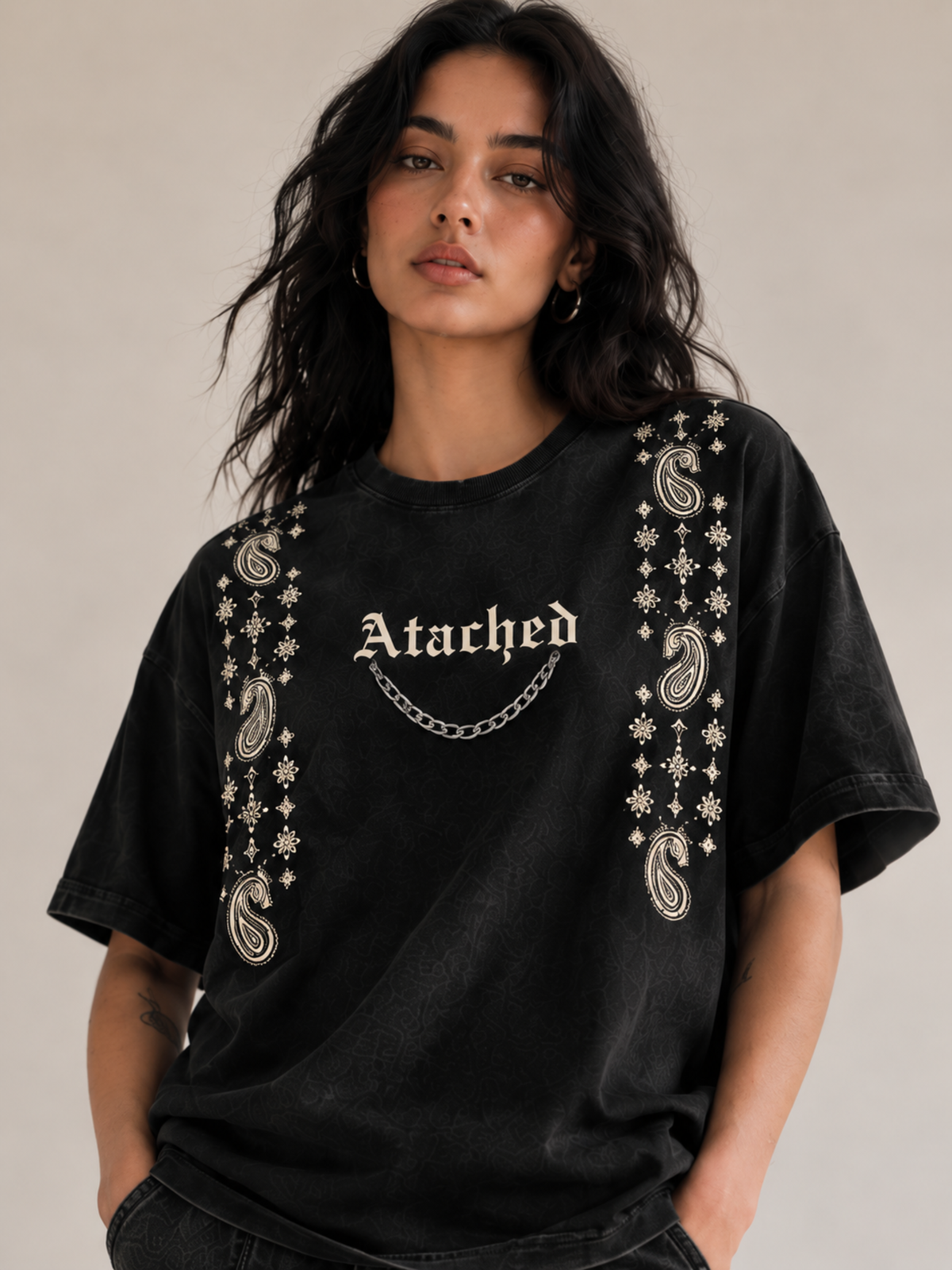 Paisley Oversized Tee Black - Women