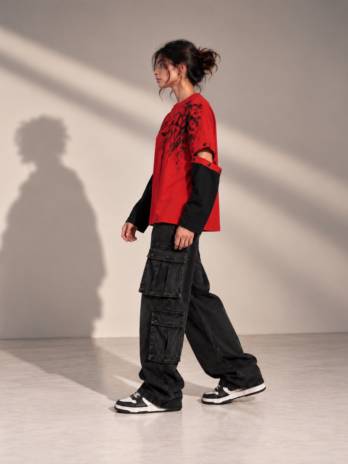 Mt Everest 2.0 Oversized Tee Detachable Sleeves Red-Women