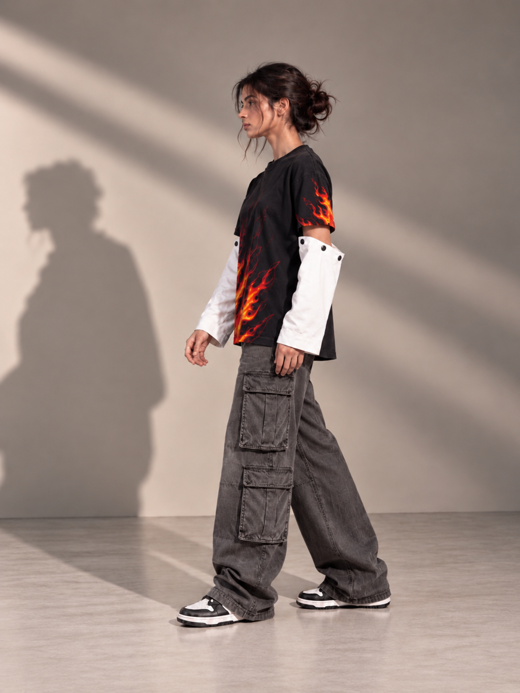 Ablaze Oversized Tee Detachable sleeves Black-Women