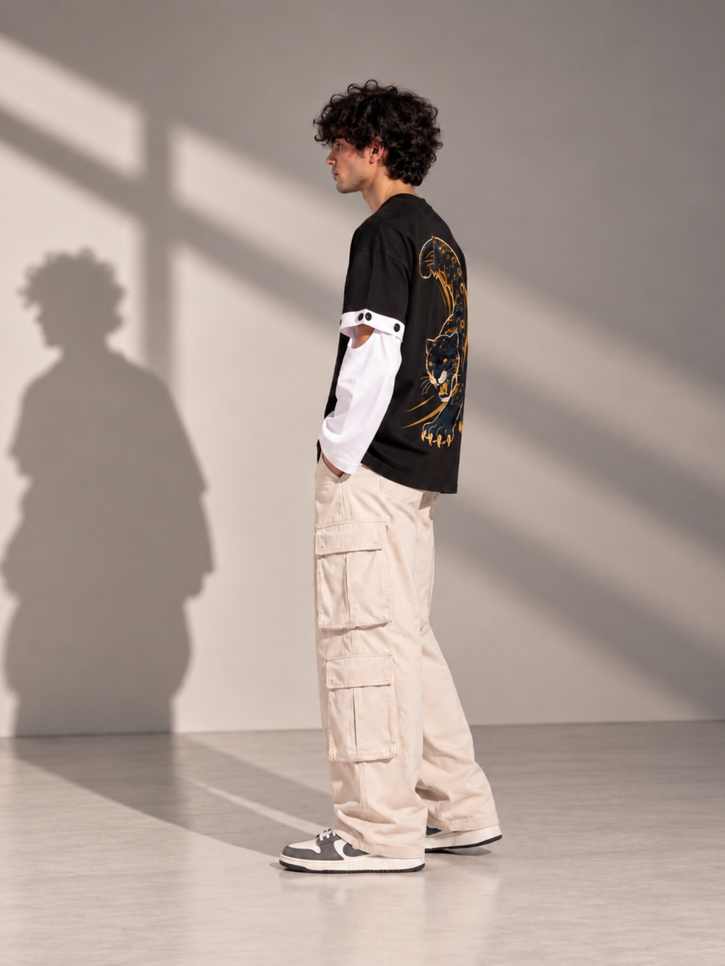Panther 2.0 Oversized Tee Detachable Sleeves Black-Men
