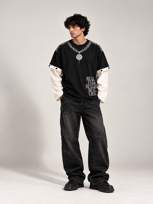 Concert Oversized Tee Detachable Sleeves Black-Men