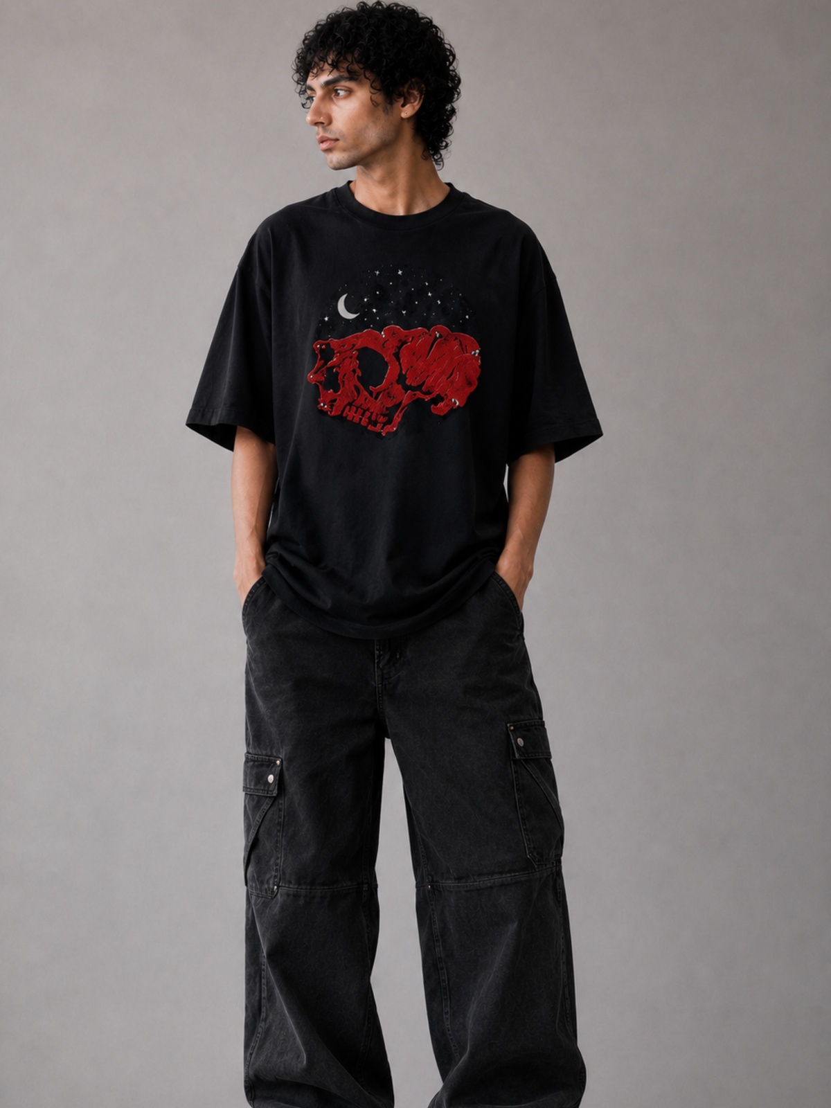 The Skull Oversized Tee Detachable Sleeves Black-Men