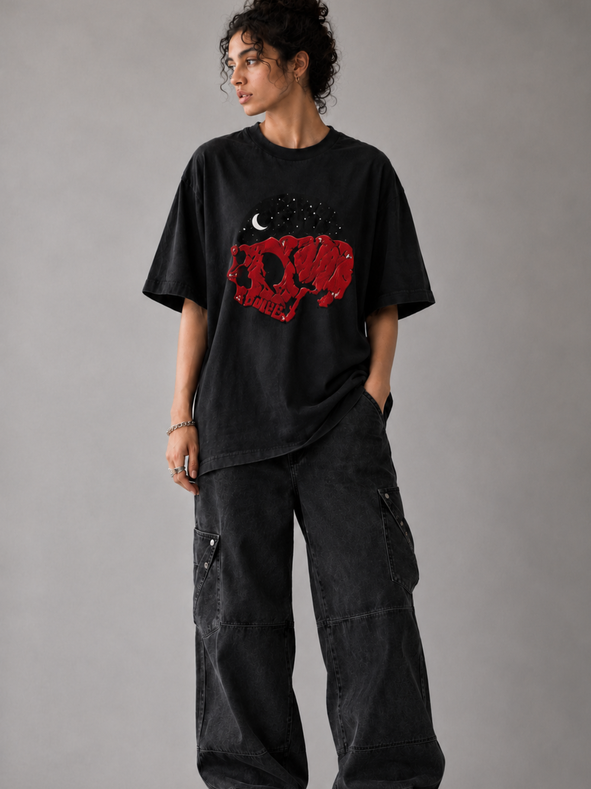 Roopkund Skull Black Oversized Tee - Women