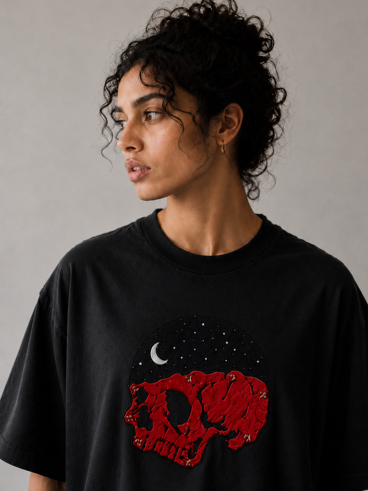 Roopkund Skull Black Oversized Tee - Women