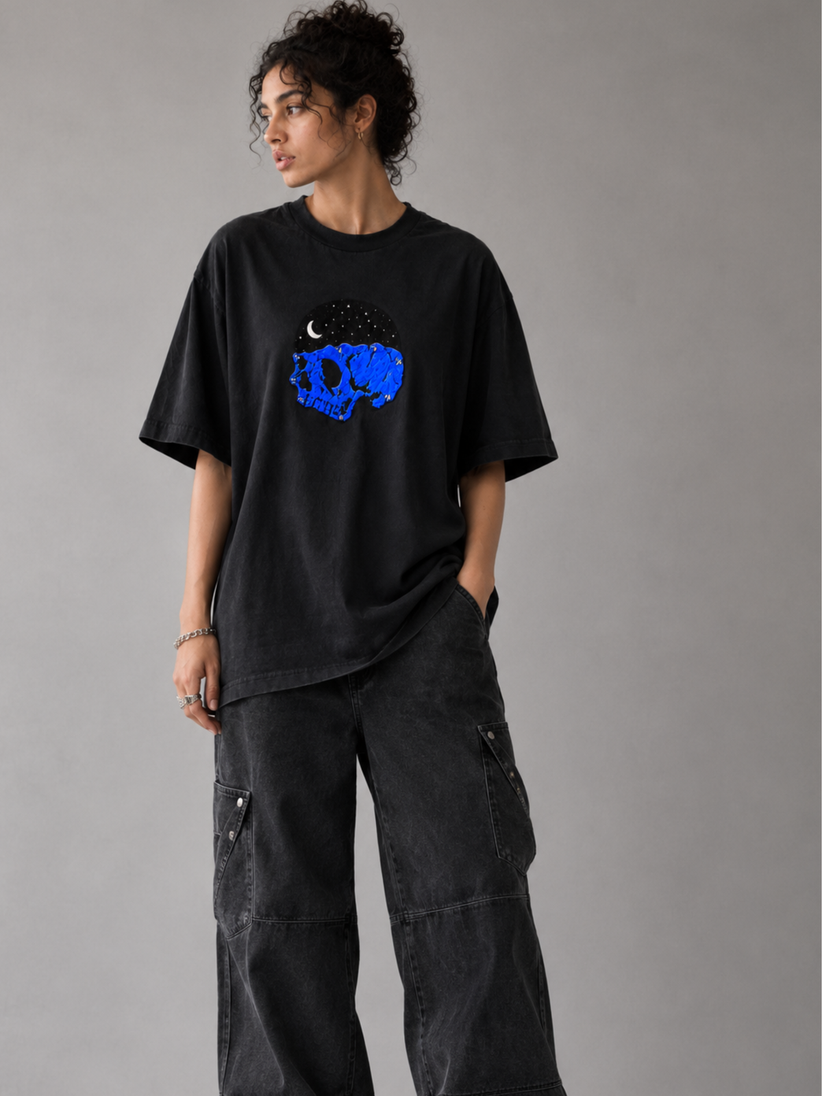 Roopkund Skull Black Oversized Tee - Women