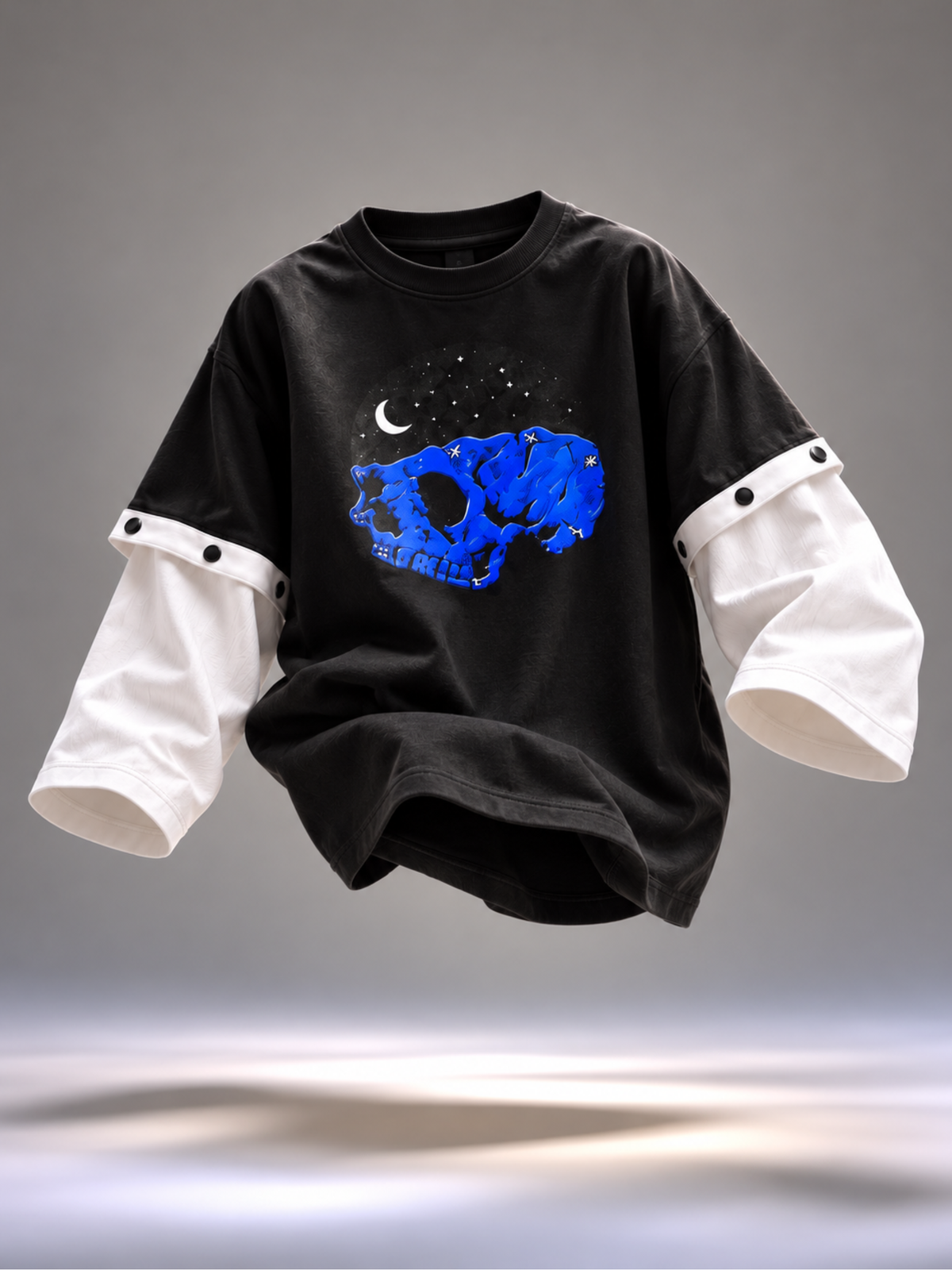 The Skull Oversized Black Tee Detachable Sleeves -Women