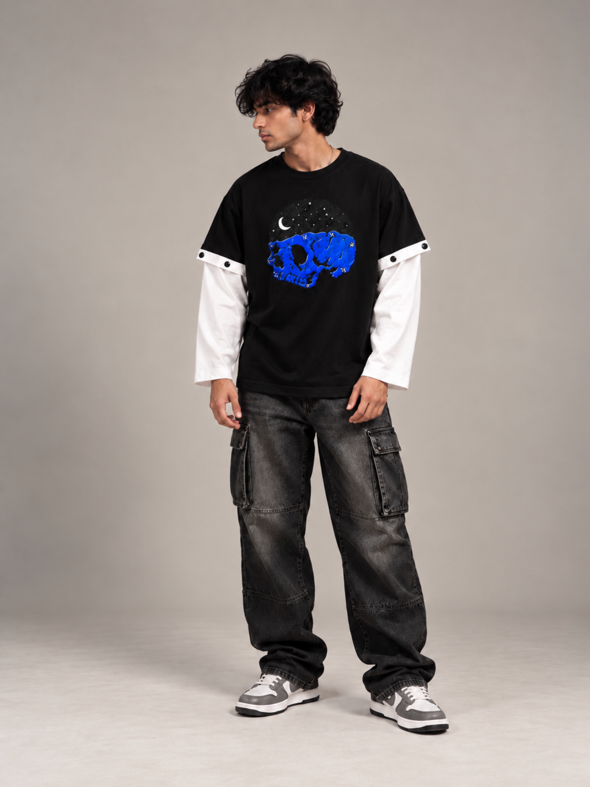 The Skull Oversized Tee Detachable Sleeves Black-Men