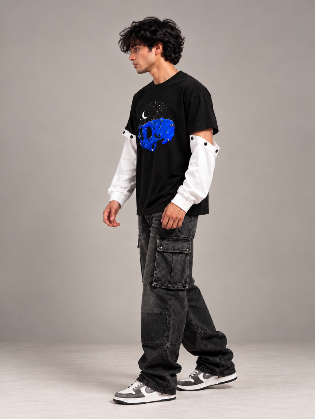 The Skull Oversized Tee Detachable Sleeves Black-Men