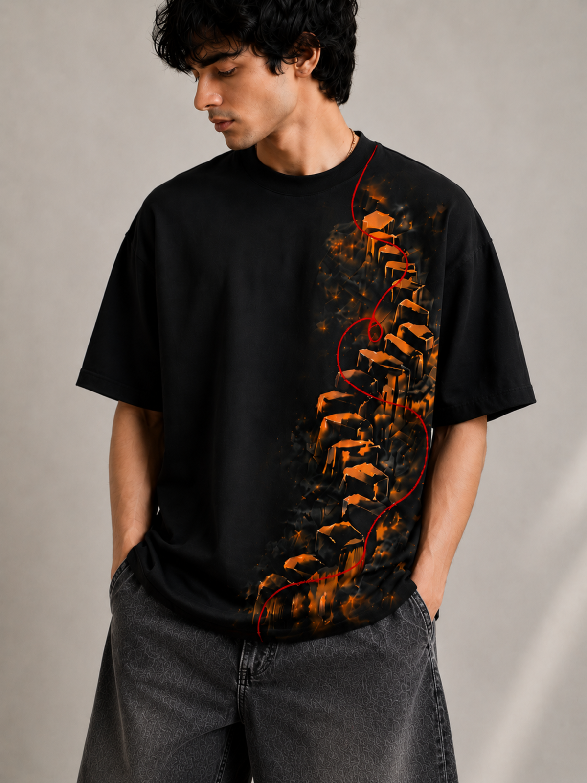 Saap Seedhi 2.0 Oversized Tee Detachable Sleeves Black-Men