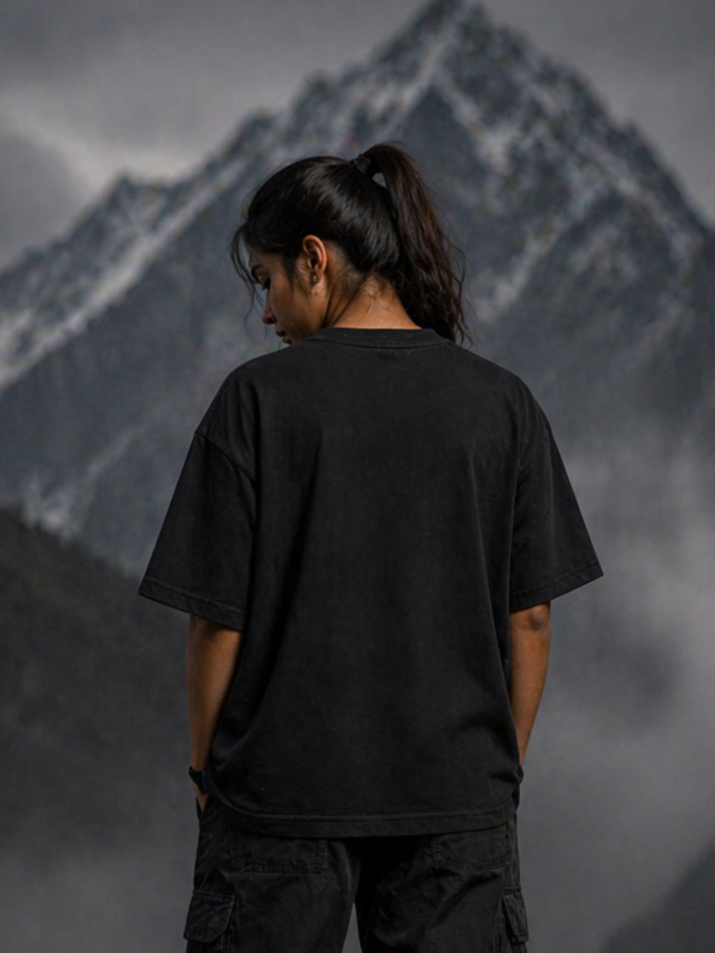 Mount Everest Oversized Black Tee - WOMEN