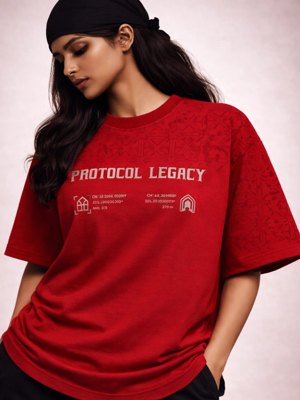 Protocol 2.0 Oversized Tee Detachable Sleeve Red-Women