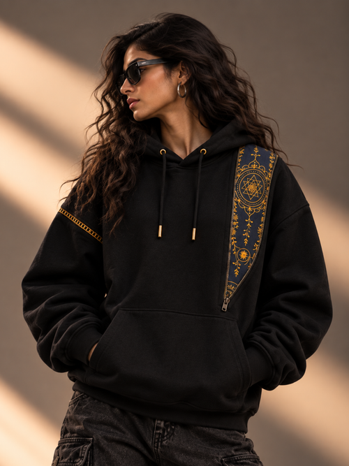 Cosmic Extra Drop Black Hoodie-Women